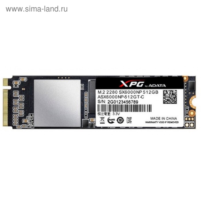 Накопитель SSD A-Data XPG SX6000 Pro M.2 2280 ASX6000PNP-512GT-C, 512Гб, PCI-E x4 накопитель ssd a data pci e 3 0 x4 2tb asx6000pnp 2tt c xpg sx6000 pro m 2 2280