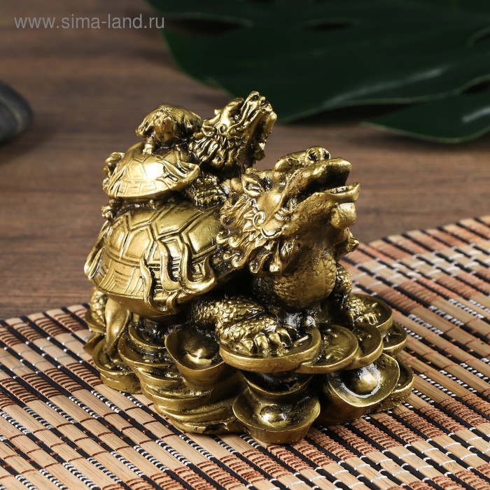 

Нэцке полистоун "Драконочерепаха на слитках, с детками на панцире" под бронзу 9х9х11 см