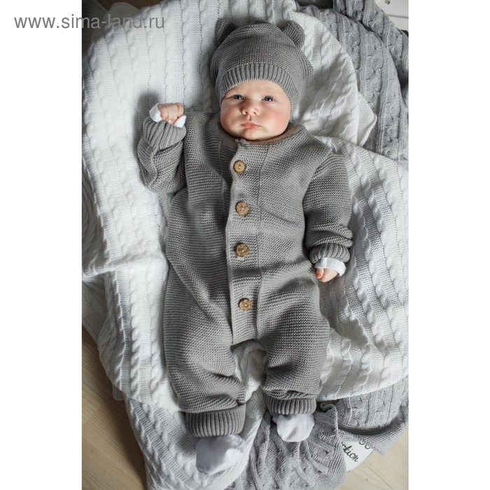 фото Вязаный комбинезон детский с шапочкой pure love, рост 62 см, цвет серый amarobaby
