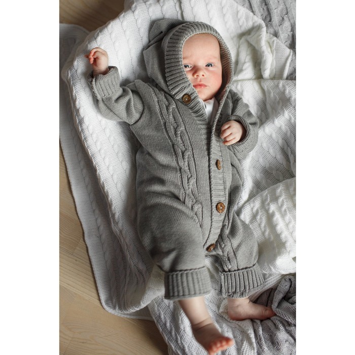 Вязаный комбинезон детский с капюшоном Pure Love, рост 62 см, цвет серый