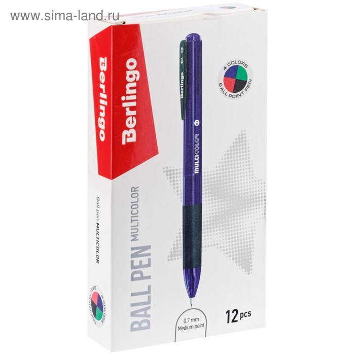 фото Ручка шариковая автоматическая 0.7 мм, berlingo "multicolor", микс 4 цвета