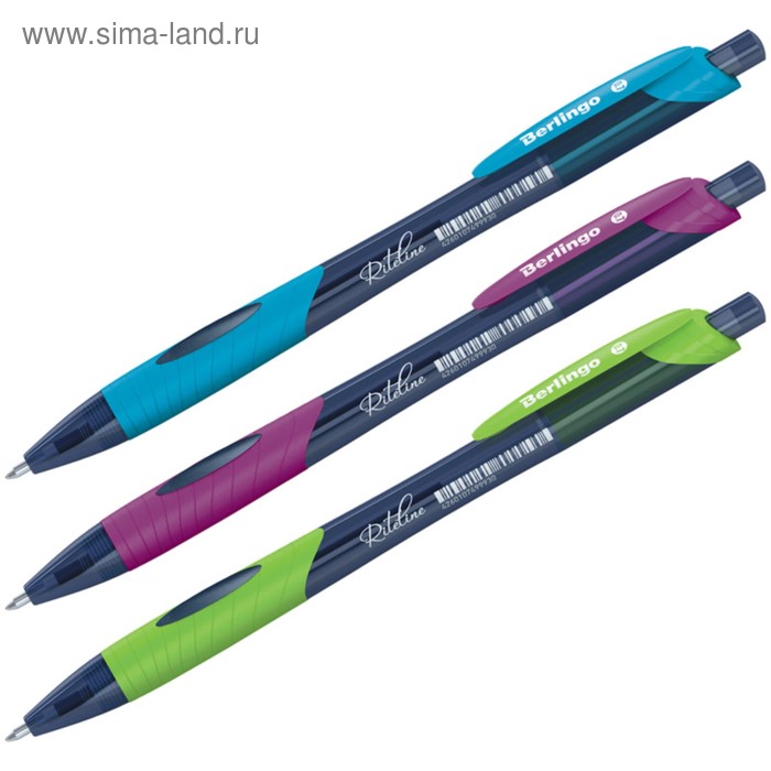 Ручка шариковая автоматическая 0.7 мм, Berlingo Riteline, грип, синяя, корпус микс