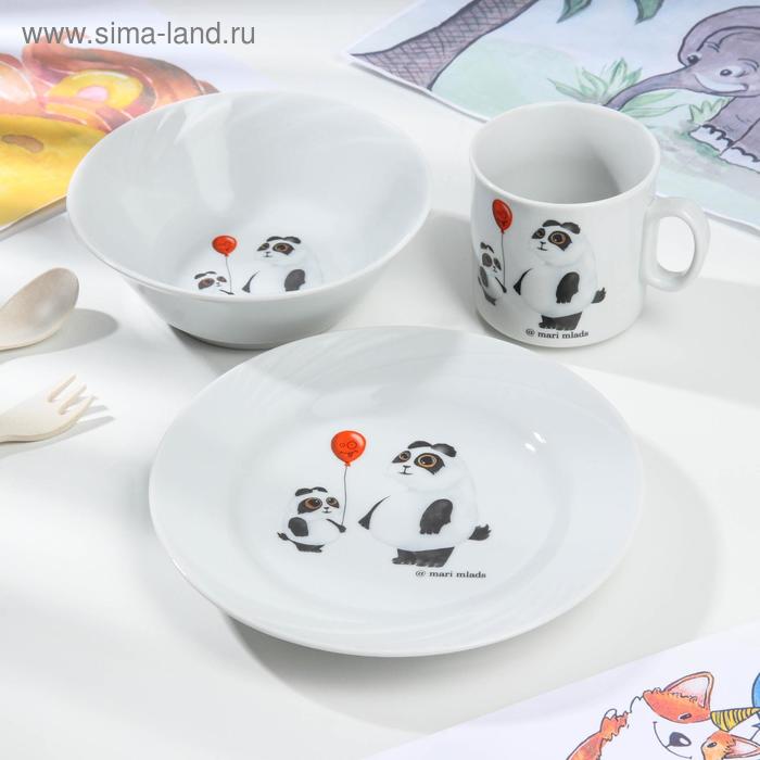 Набор посуды «Панда», 3 предмета: кружка 200 мл, салатник 360 мл, тарелка мелкая d=17 см