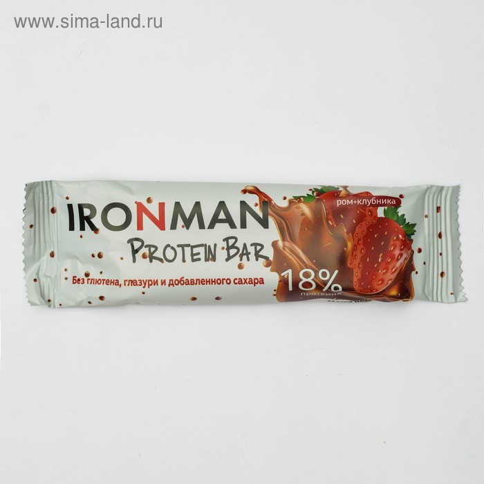 Протеиновый батончик IRONMAN Protein Bar, без глазури, ром-клубника, 50 г батончик ironman без глазури 37% protein bar 50 г арахис карамель