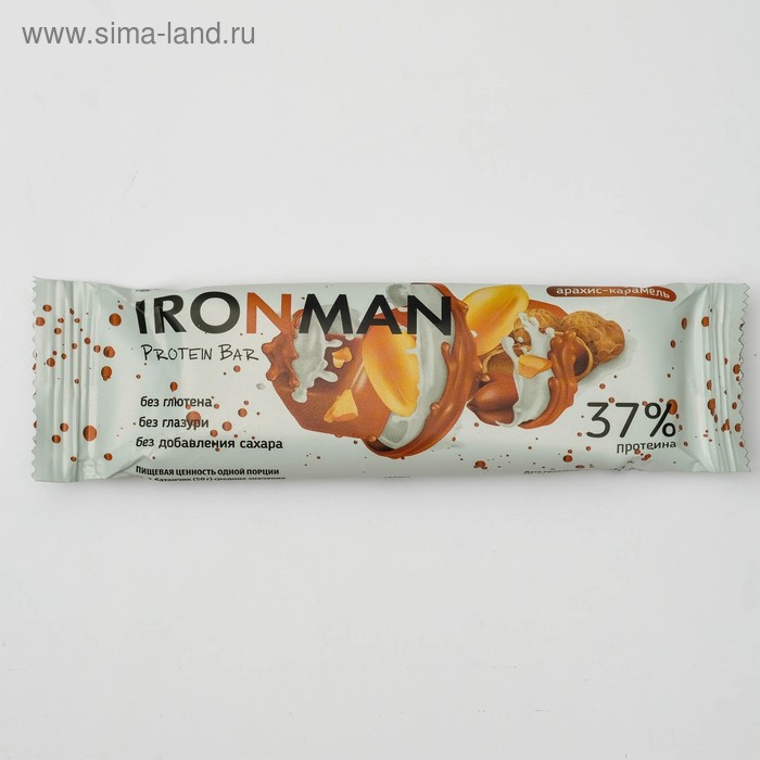 фото Протеиновый батончик ironman protein bar, без глазури, арахис-карамель, 50 г