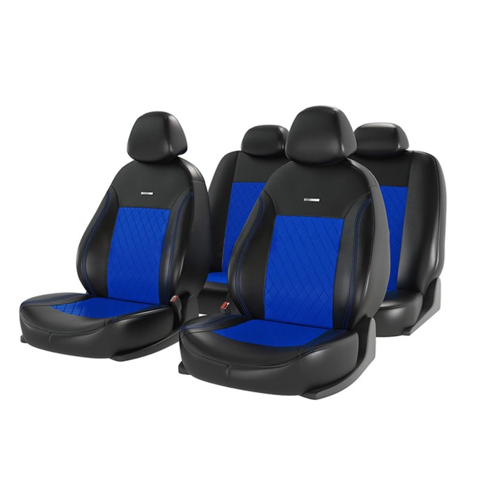 

Авточехлы Atom Leather Ромб, экокожа, черный/синий