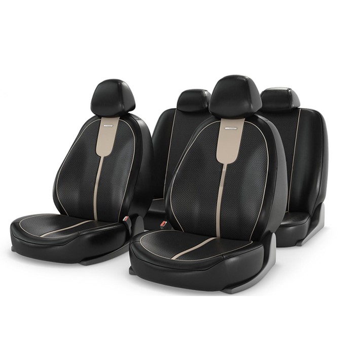 

Авточехлы Gals, экокожа, бежевый/черный/бежевый