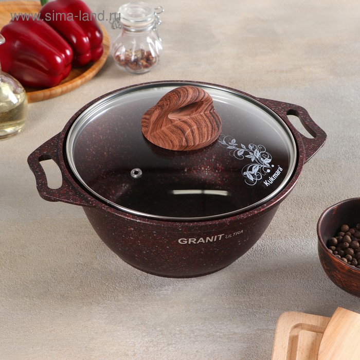 

Кастрюля Granit ultra, 2 л, со стеклянной крышкой, антипригарное покрытие, цвет красный, ручка МИКС