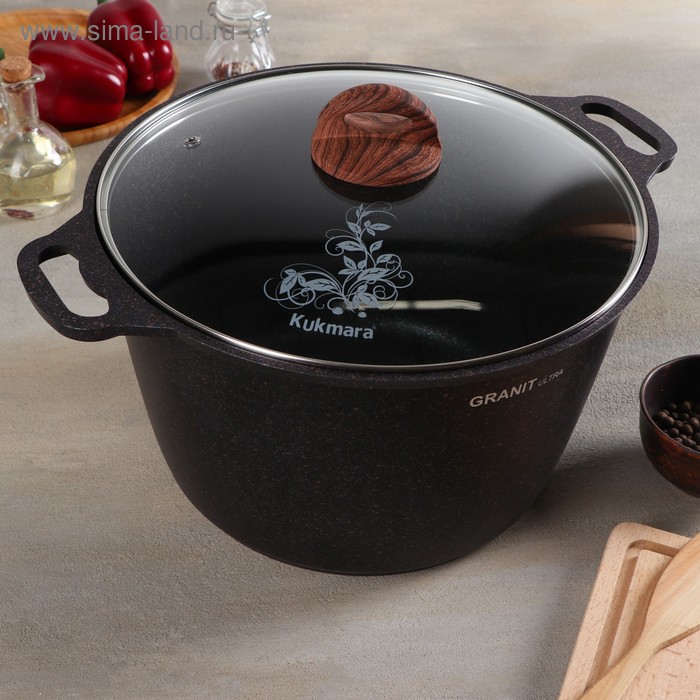 

Кастрюля Granit ultra, 10 л, стеклянная крышка, антипригарное покрытие, цвет синий
