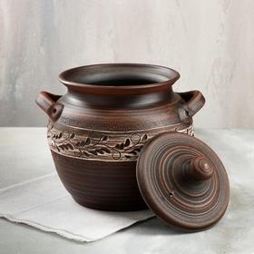 

Супница, гончарная, с ручками, роспись ангобом, красная глина, 3.5 л