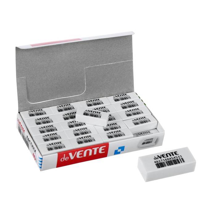 Ластик deVENTE Box, синтетика, 31 х 13 х 9 мм, белый штрих-код на каждом ластике