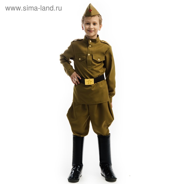 фото Карнавальный костюм «солдат», гимнастёрка, брюки, пилотка, ремень, р. 30, рост 122 см карнавалия чудес