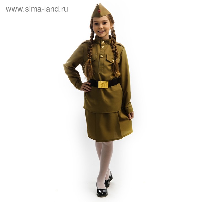 фото Карнавальный костюм «солдатка», гимнастёрка, юбка, пилотка, ремень, р. 34, рост 134 см карнавалия чудес