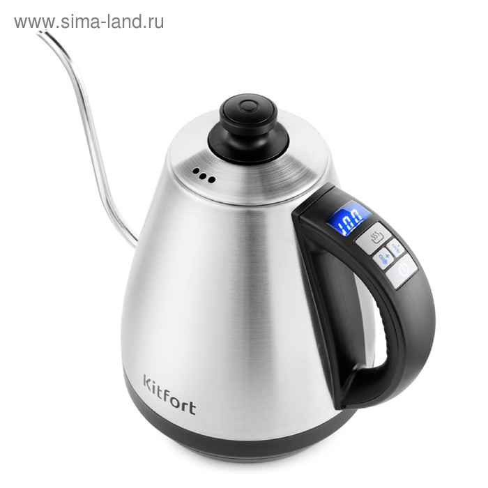 Чайник электрический Kitfort КТ-689, для варки кофе, металл, 1 л, 2200 Вт, серебристый