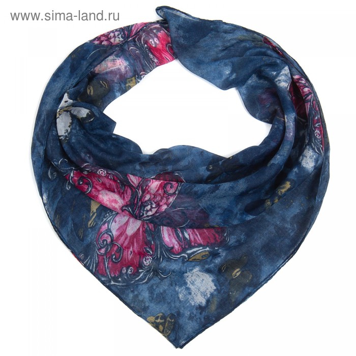 фото Платок женский текстильный fc 428-1 цвет синий/бабочки, р-р 96х96 rossini