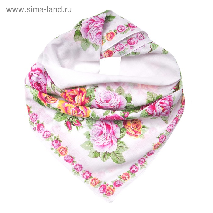 фото Платок текстильный женский, цвет белый/цветы, размер 80x80 rossini