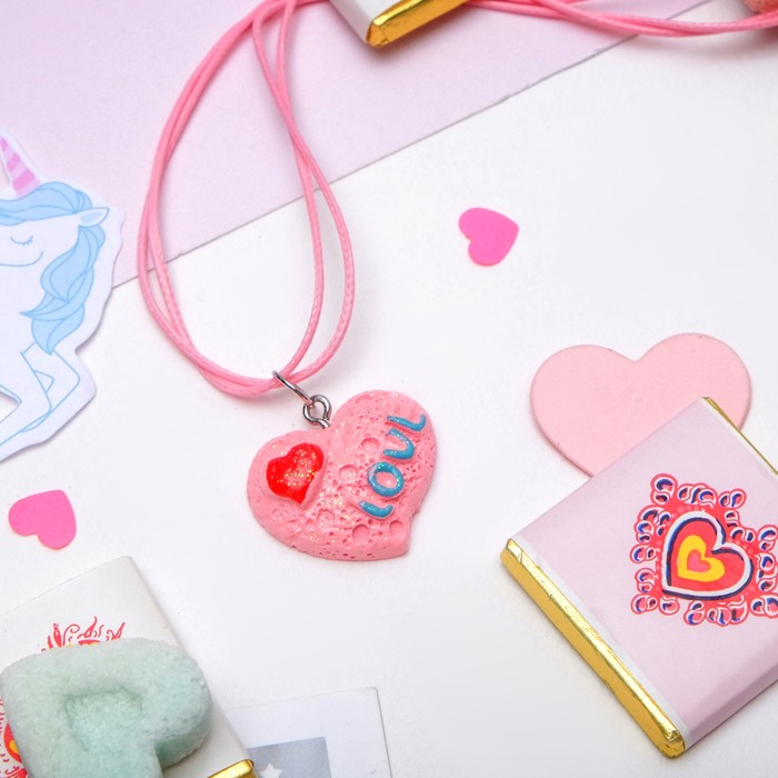 Кулон детский &quot;Выбражулька&quot; сердечко Love, цвет розовый