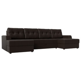 П-образный диван «Амир», механизм еврокнижка, экокожа, цвет коричневый