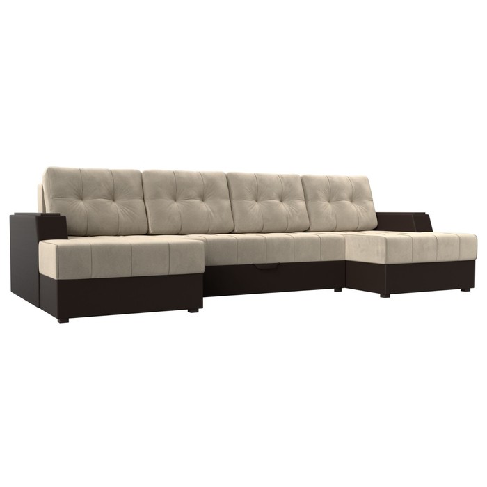 П-образный диван «Амир», механизм еврокнижка, микровельвет, цвет бежевый / коричневый п образный диван амир механизм еврокнижка микровельвет цвет бежевый