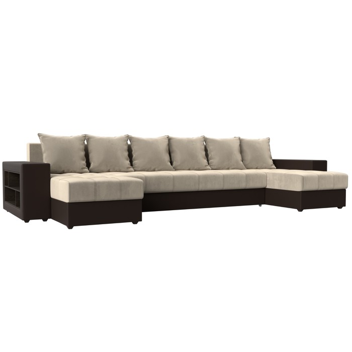 П-образный диван «Дубай», механизм еврокнижка, бежевый микровельвет / коричневая экокожа диван непал офисный коричневая экокожа