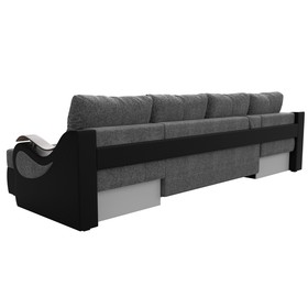 П-образный диван «Меркурий», механизм еврокнижка, рогожка, экокожа, цвет серый / чёрный