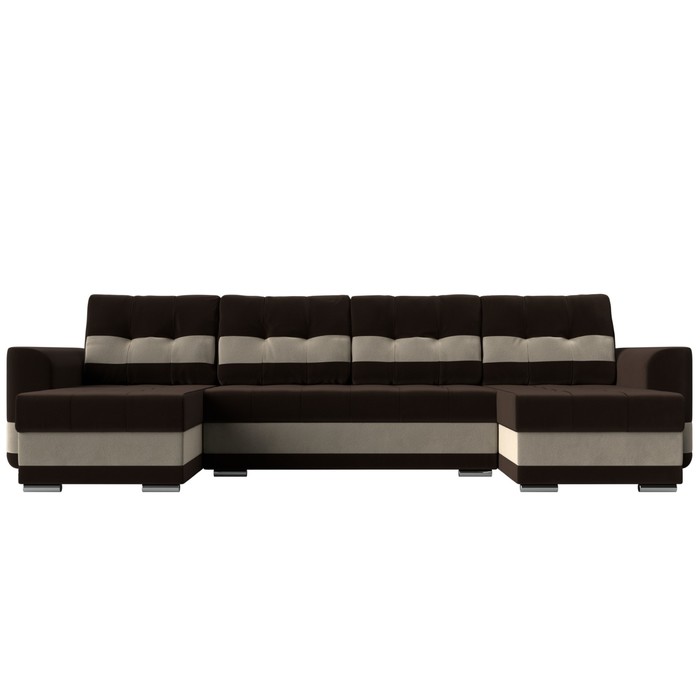 

П-образный диван «Честер», механизм еврокнижка, микровельвет, цвет коричневый / бежевый