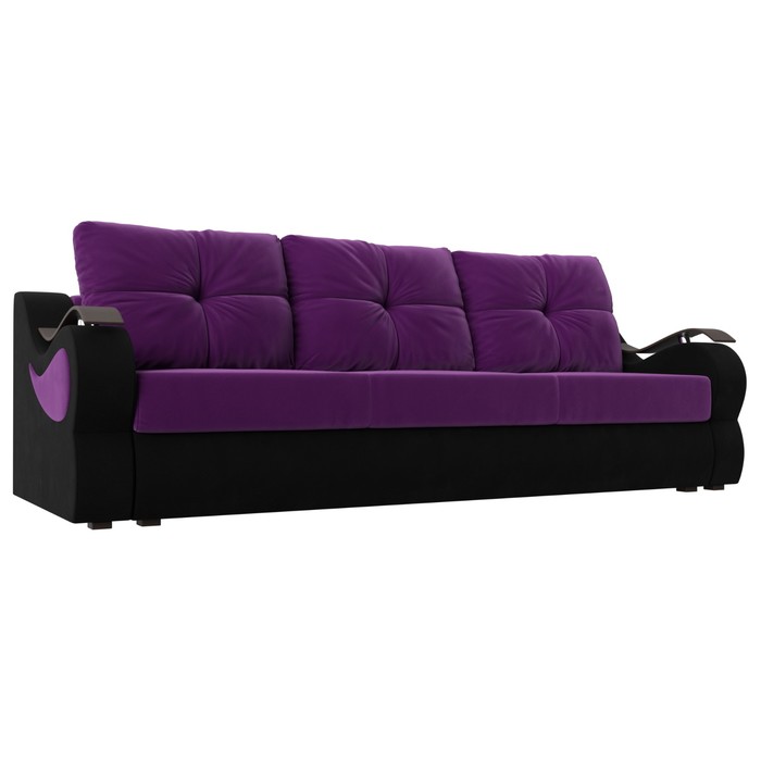 Прямой диван «Меркурий еврокнижка», еврокнижка, микровельвет, цвет фиолетовый / чёрный