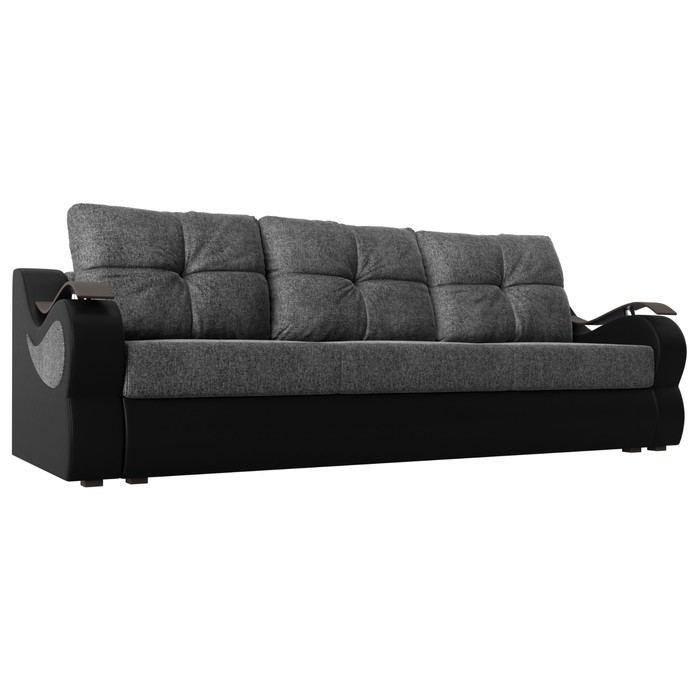 Прямой диван «Меркурий еврокнижка», механизм еврокнижка, рогожка, цвет серый / чёрный