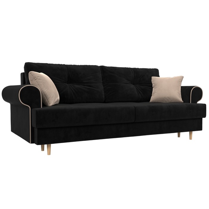 Прямой диван «Сплин», механизм еврокнижка, велюр, цвет чёрный