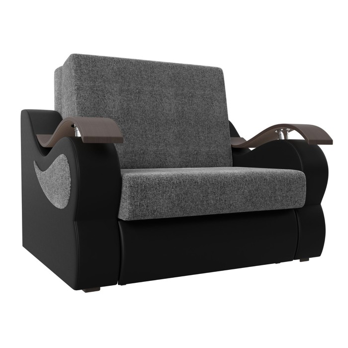 Прямой диван «Меркурий», механизм аккордеон, цвет серая рогожка / чёрная экокожа