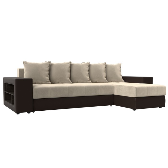 Угловой диван «Дубай», механизм еврокнижка, цвет бежевый микровельвет / коричневая экокожа диван непал офисный коричневая экокожа
