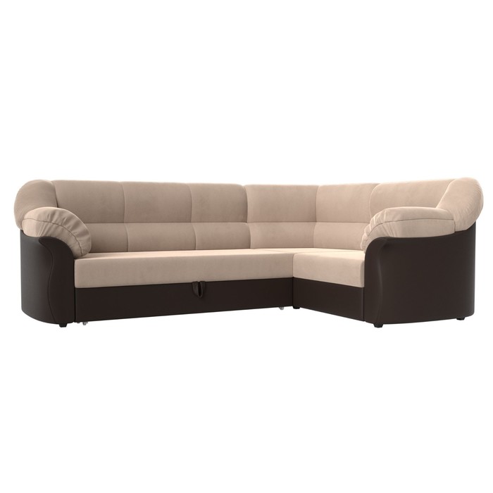 Угловой диван «Карнелла», механизм дельфин, велюр, цвет бежевый / коричневая экокожа диван непал офисный коричневая экокожа