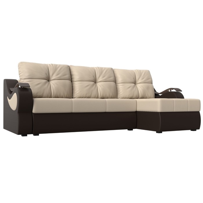Угловой диван «Меркурий», механизм еврокнижка, экокожа, цвет бежевый коричневый