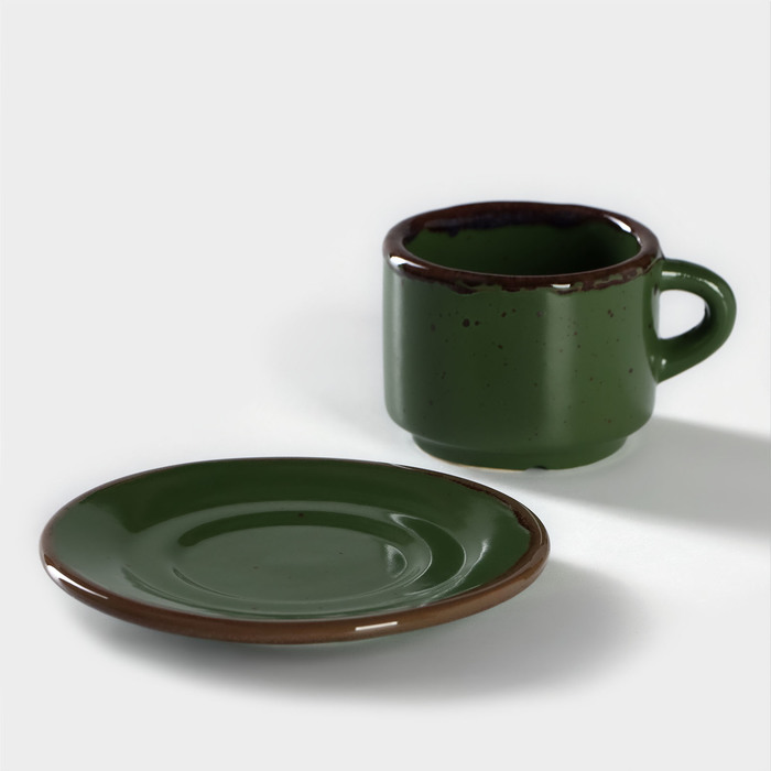фото Кофейная пара фарфоровая punto verde, чашка 80 мл, блюдце d=6 см хорекс