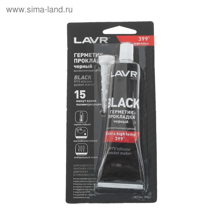 Герметик-прокладка BLACK LAVR RTV, чёрный, высокотемпературный, силиконовый, 85 г, Ln1738 герметик прокладка силиконовый красный высокотемпературный runway rw8500 85 г