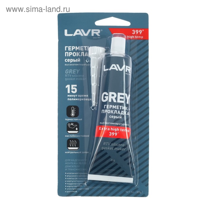 Герметик-прокладка GREY LAVR RTV, серый, высокотемпературный, силиконовый, 85 г, Ln1739 герметик прокладка силиконовый красный высокотемпературный runway rw8500 85 г