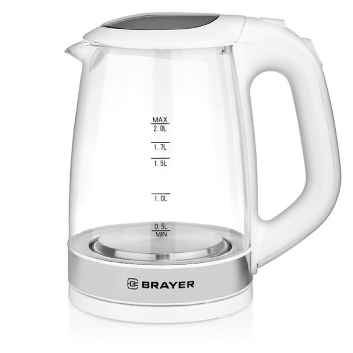 Чайник электрический BRAYER 1040BR-WH, стекло, 2 л, 2200 Вт, белый