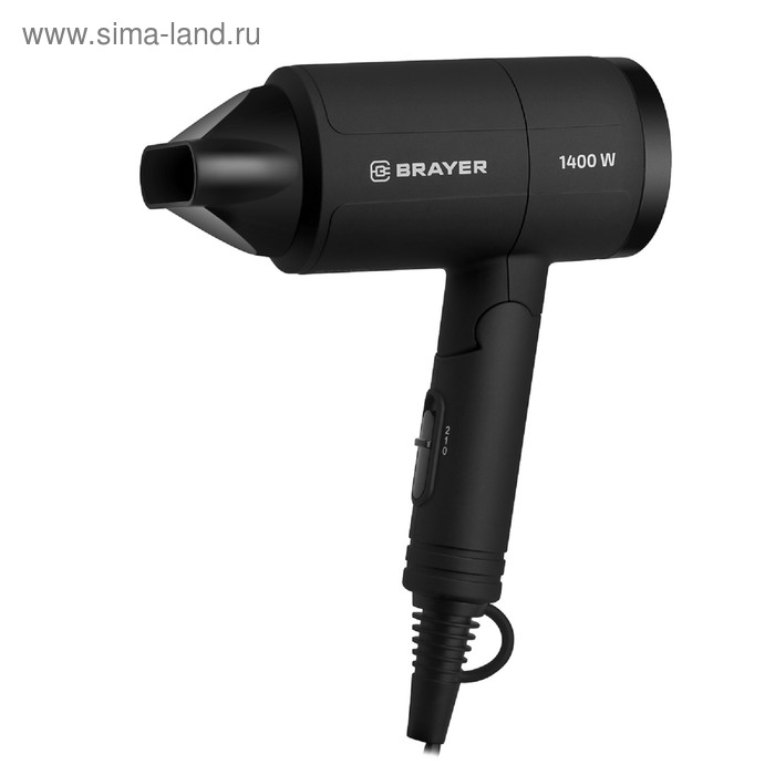 Фен BRAYER 3040BR, 1400 Вт, 2 скорости, складная ручка, шнур 1.8 м, чёрный