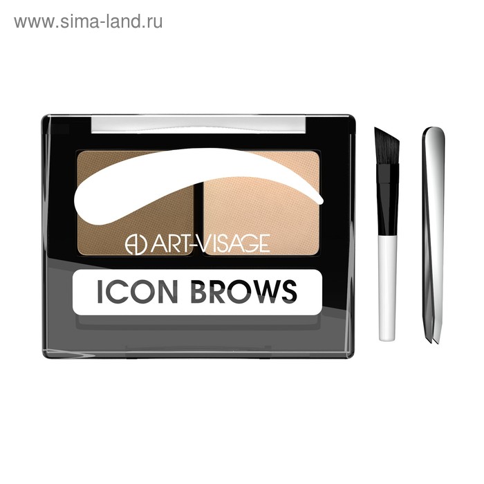Тени для бровей Art-Visage Icon Brows, с кисточкой и пинцетом, тон 421 двойные монохромные тени для бровей art visage icon brows 3 6 г