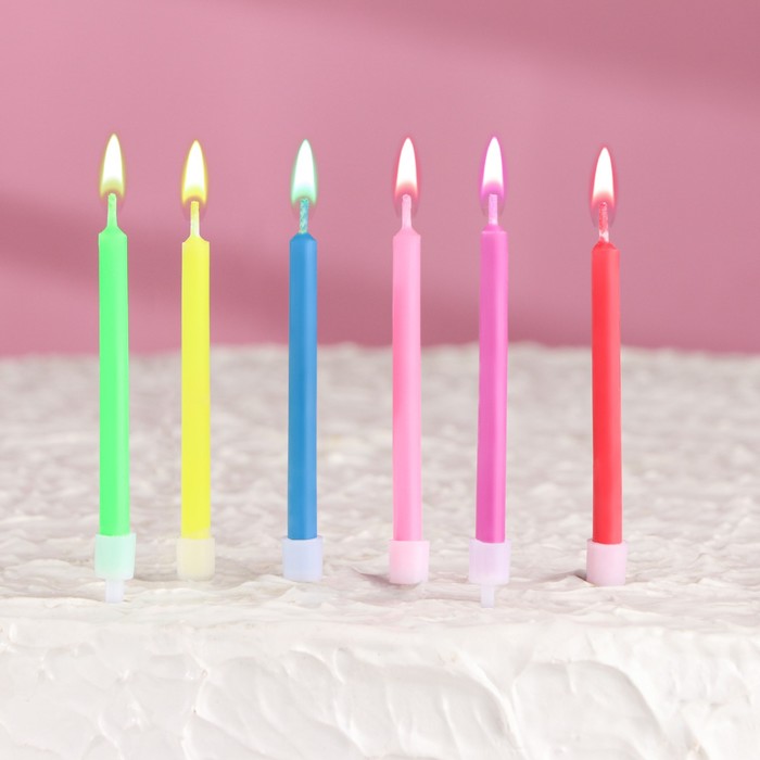 Набор свечей в торт 6 штук, с цветным пламенем, 6 см набор свечей для торта с цветным пламенем капитан весельчак 6шт
