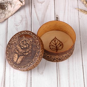 

Шкатулка «Кошка», 8,5х8,5х4,5 см, береста