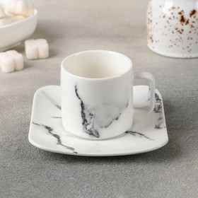 Кофейная пара «Мрамор», чашка 90 мл, блюдце 11,2 см, цвет белый