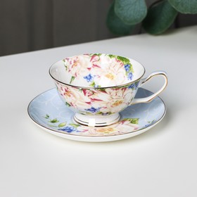 Чайная пара «Чайная роза», чашка 200 мл, блюдце 15 см, цвет голубой
