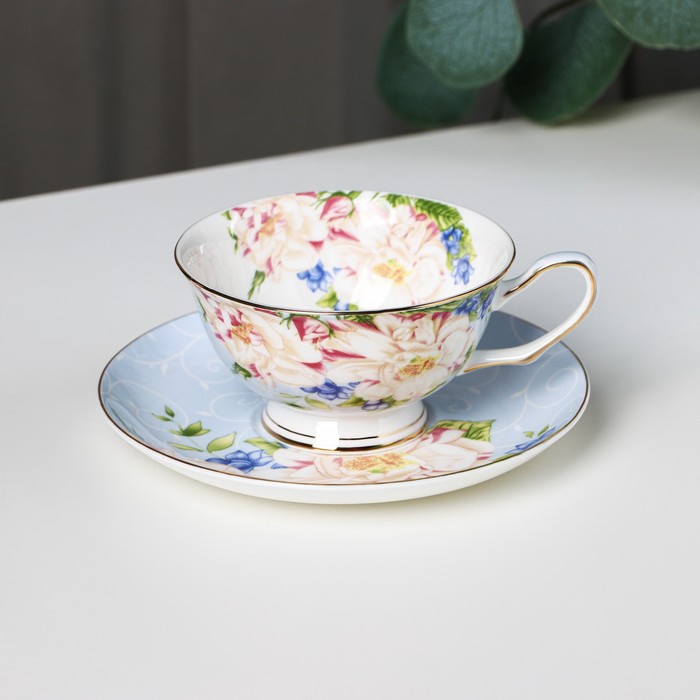 Чайная пара фарфоровая «Чайная роза», 2 предмета: чашка 200 мл, блюдце d=15 см чайная пара фарфоровая wilmax 2 предмета чашка 170 мл блюдце цвет белый