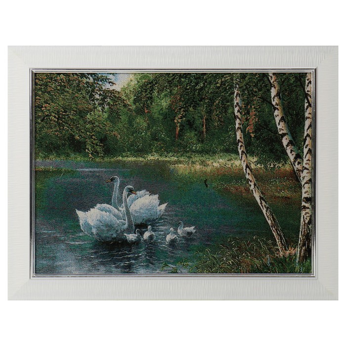 S200-30x40 Картина из гобелена Стая белых лебедей у березок 35х45