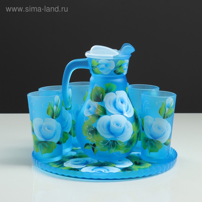 

Набор для сока с подносом "Розы" художественная роспись, 6 стаканов 1250/200 мл, синий