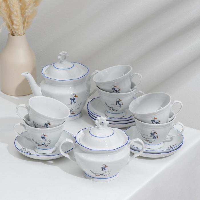 Сервиз фарфоровый чайный «Гуси», 14 предметов сервиз чайный императорский фарфоровый завод форма банкетная рисунок русский стиль 14 предметов