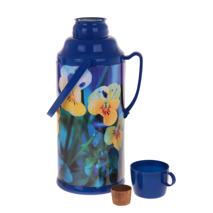 Термос с ручкой «Яркие цветы», 3.2 л, 1 кружка, 6-8 ч, микс