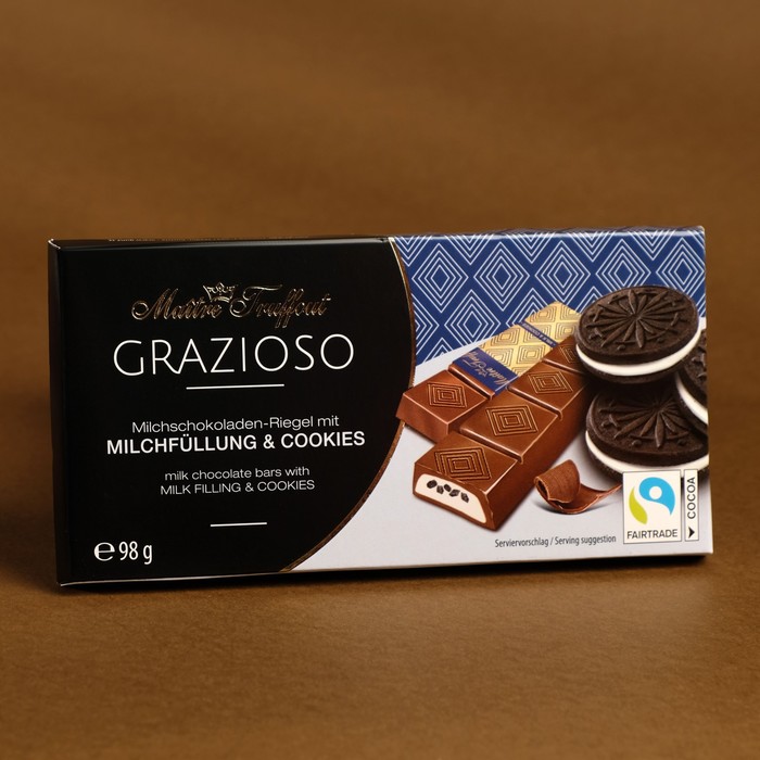 фото Батончики maître truffout из молочного шоколада, хрустящий бисквит и какао, 98 г
