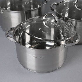 

Набор посуды «Куин», 3 предмета: 6,5 л, 8,2 л, 10,1 л, индукция, мерная шкала, капсульное дно